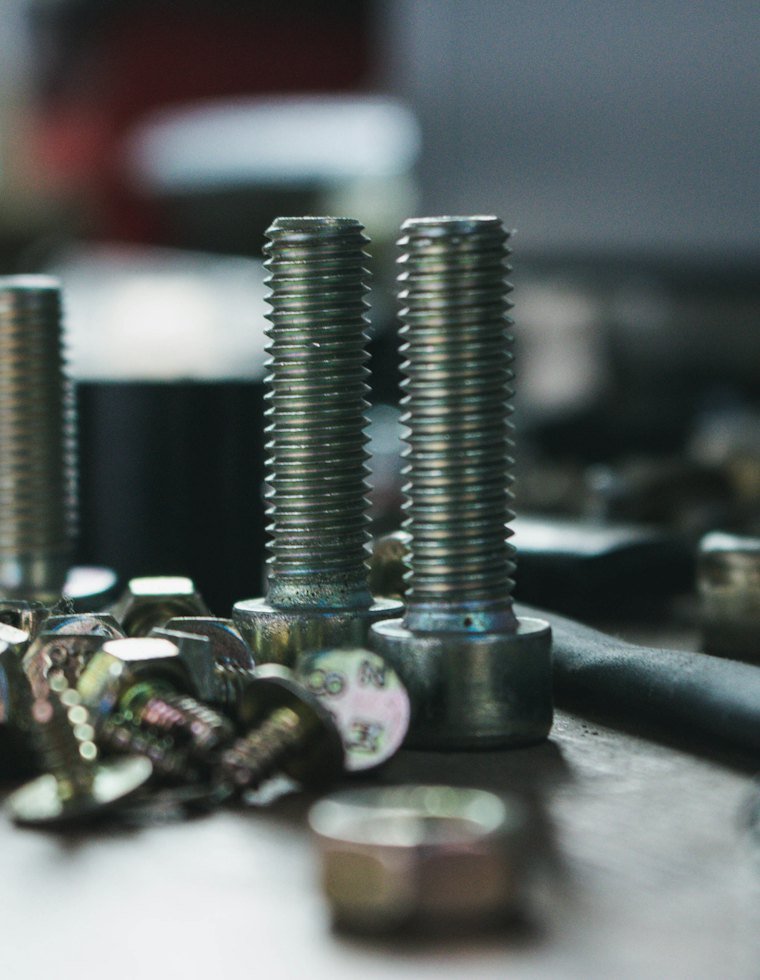 Close-up of steel bolts and nuts